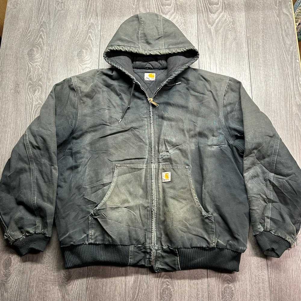 Vintage Carhartt Active Jacket Black XL Distressed Duck Canvas Made in USA Mens